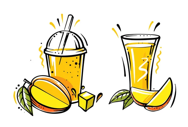 Нарізаний манго з соком — стоковий вектор
