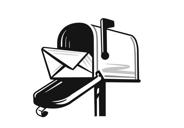Американська чорна відкрита поштова скринька з літерою на білому тлі — стоковий вектор