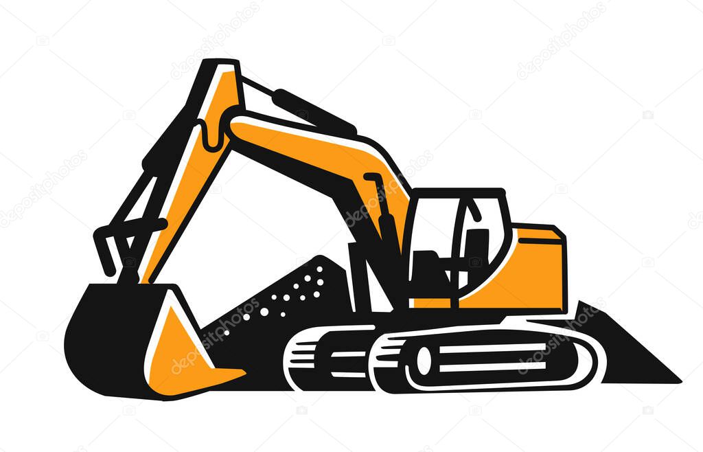 Excavator construction site logo on white background. Vector illustration