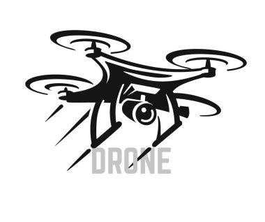 Beyaz arkaplan üzerinde metin olan uçan dron amblemi
