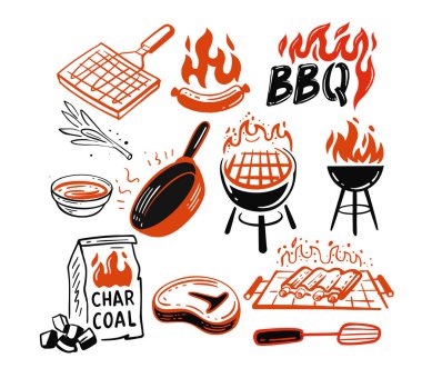 bbq çıkartmaları, et ve ızgara amblemleri