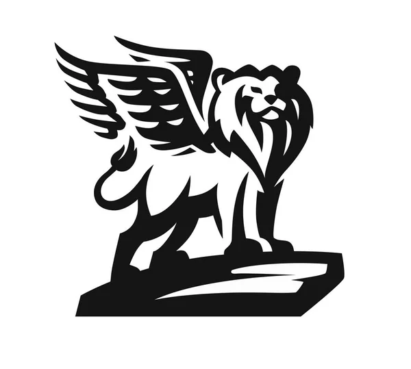 León con alas emblema sobre fondo blanco — Vector de stock