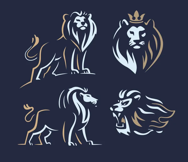 Logotipos de cuatro leones con dos colores sobre fondo oscuro — Archivo Imágenes Vectoriales