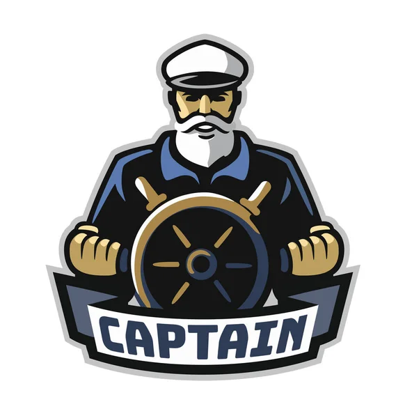 Captain emblem with steering wheel on white background — Stock Vector