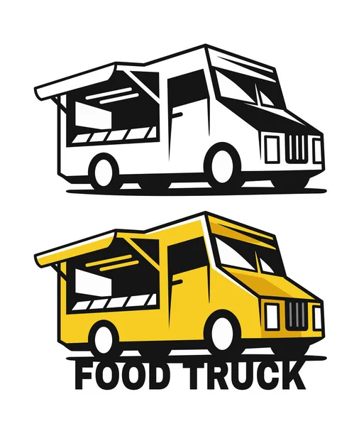 Emblème de camion alimentaire noir et couleur sur un fond blanc — Image vectorielle