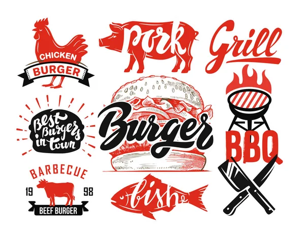 Grilled bbq menu with meat and lettering for your cafe — Stock Vector