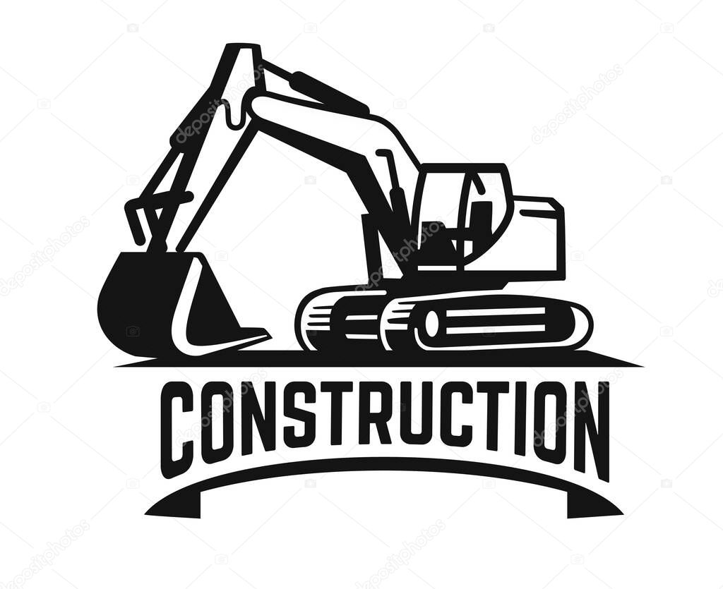 Excavator construction site logo on white background. Vector illustration