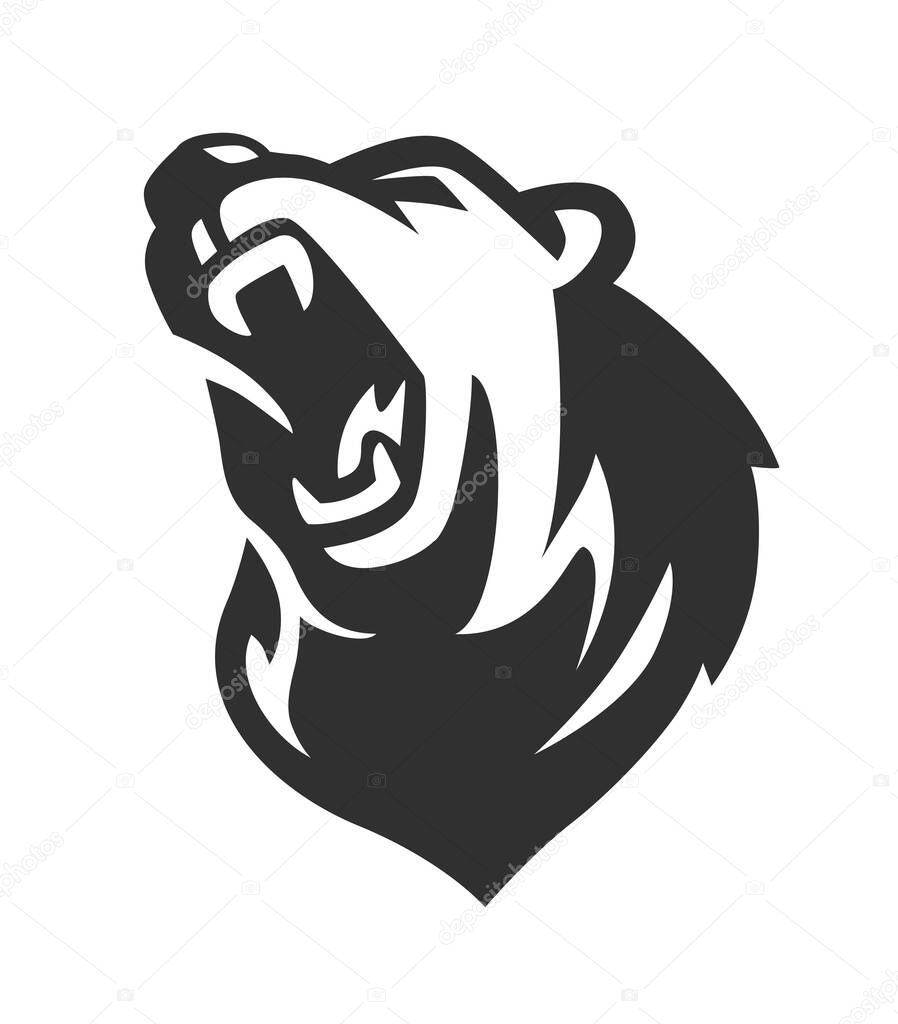 bear mascot black emblem head on white background
