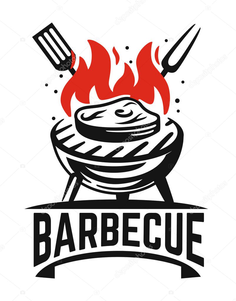 barbecue logo black steak fried on fire