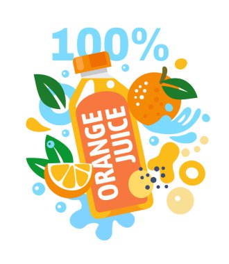 Su, yaprak ve soyut şekilli portakal suyu.