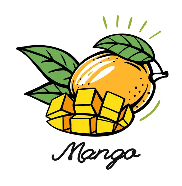Helle Mango mit Blättern im Umriss — Stockvektor