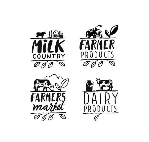 Emblema del pueblo con texto. Signos del agricultor para productos — Archivo Imágenes Vectoriales