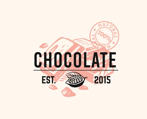 Trozos de emblema de chocolate con texto — Archivo Imágenes Vectoriales