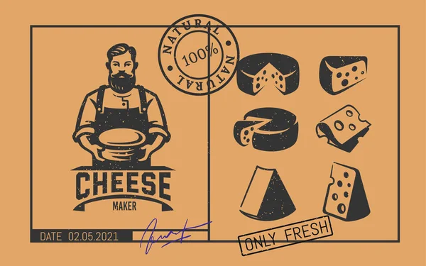 Ціна тег сир з логотипом виробника сиру . — стоковий вектор