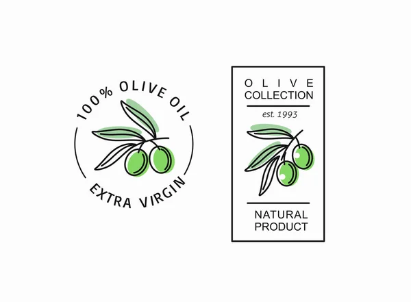 Emblema de aceitunas para los productos del aceite de oliva — Vector de stock