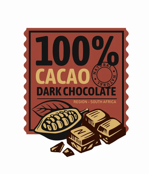 Эмблема кусочков шоколада и какао с текстом — стоковый вектор