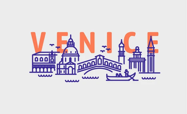 City of Venice in outline style on white — Stock Vector