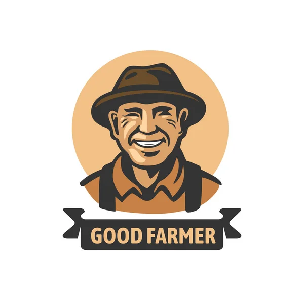 Viejo granjero sonriente con texto — Archivo Imágenes Vectoriales