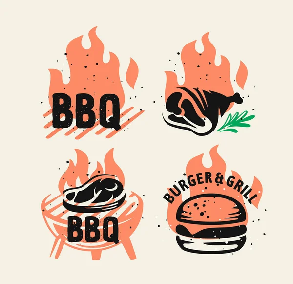 Emblème de barbecue sur le feu pour menu et café — Image vectorielle