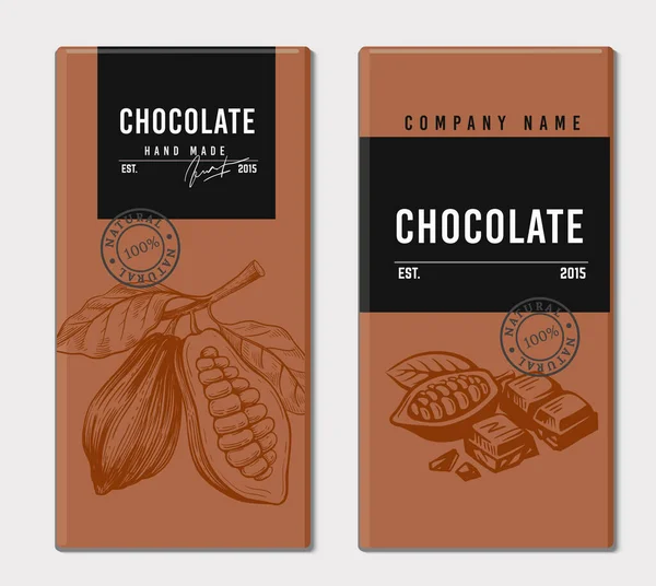Pacchetto stile vintage cioccolato e cacao schizzo — Vettoriale Stock
