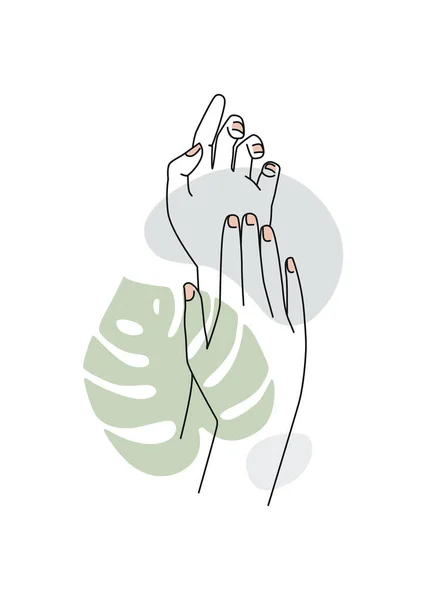 Mãos femininas com unhas e fundo abstrato. Para salão de beleza e produtos de spa — Vetor de Stock