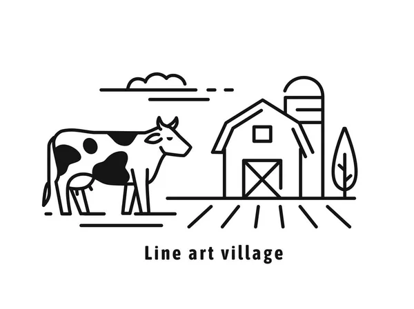 Cow on farm line icon — Stock Vector