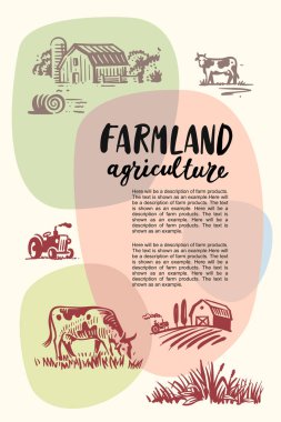 Çiftliğin ot çiğneyen inekleri. Köy şablonu 