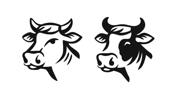 Cabeza de vaca negro sobre blanco — Vector de stock