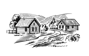 Eskiz tarzında yolu olan köy