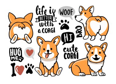 Harfleri ve elementleri olan şirin Corgi.