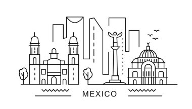 Typographic ile birlikte en az stil City Outline Skyline. Meşhur simgeleri olan vektör şehir manzarası. Çantalarda, posterlerde, kartlarda parmak izleri için resim. 