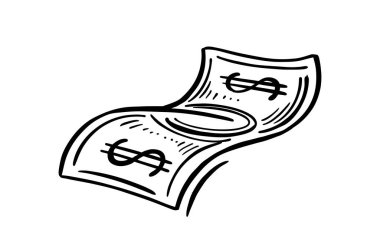 Siyah ve Beyaz karalama 100 dolar. El yapımı eskiz. İş, alışveriş, satış ve finansal konsept için