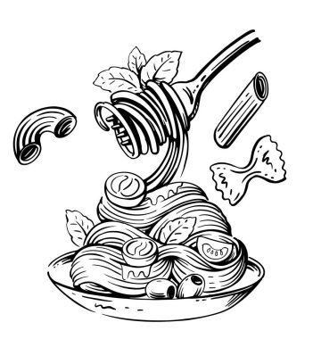 Çatallı domatesli İtalyan makarnası çiz.