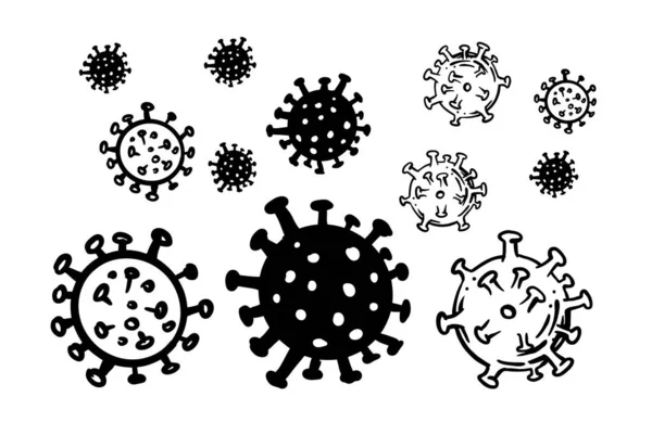 Handritad koronavirus klotter stil. COVID-19 symbolen. Konceptteckning av coronavirus — Stock vektor