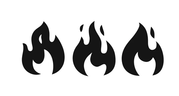 Las llamas de fuego ponen iconos. Plantilla de diseño de logotipo, quema en leña — Archivo Imágenes Vectoriales