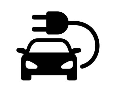 Araba ikonu. Melez araçlar. Elektrikli pilli çevre dostu otomobil. Ön görünüm