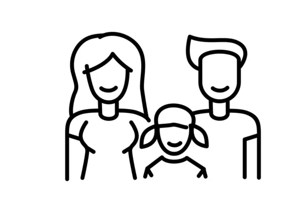 Panneau de ligne d'icône familiale. Père mère et fille — Image vectorielle