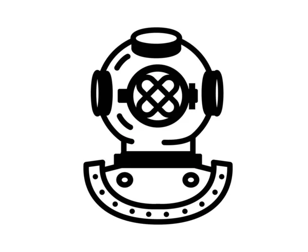 Línea de iconos casco de buceo retro — Vector de stock