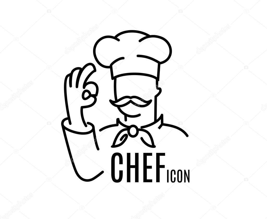 Chef line icon. For menu restaurant, catering, food, service. Vector illustration