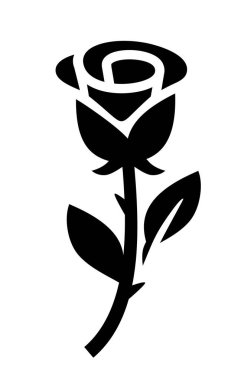 Gül siyah ikonu. Yapraklı çiçek sembolü. 
