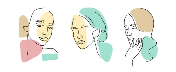 Vector facial de línea femenina. Icono de logotipo mínimo abstracto — Vector de stock