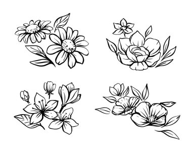 Flower Set sketch vector. Floral composition