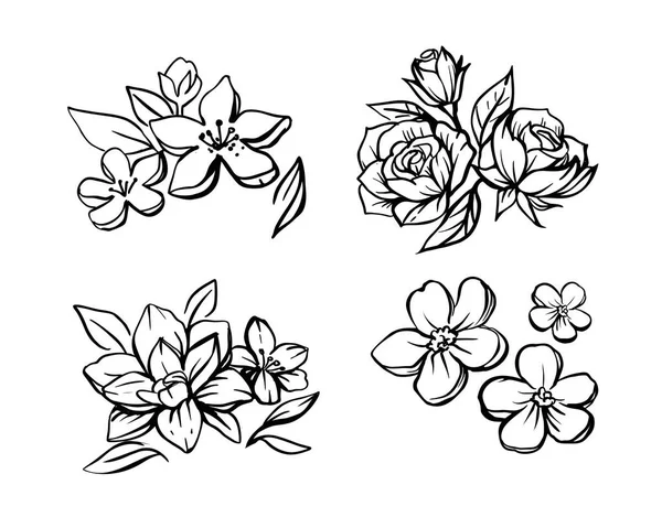 Set de flores vector de bocetos. Composición floral — Vector de stock