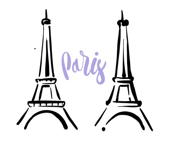 Schets van de Eiffeltoren. Romantisch symbool in Frankrijk. Bezienswaardigheid oriëntatiepunt. — Stockvector