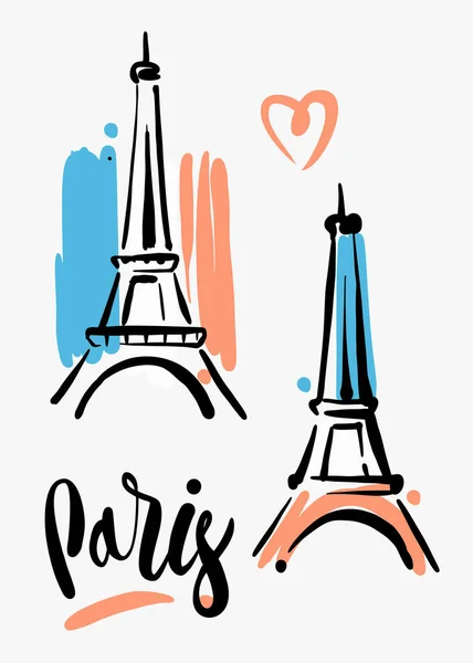 Boceto de la Torre Eiffel. Símbolo romántico en Francia. Monumento turístico. — Vector de stock