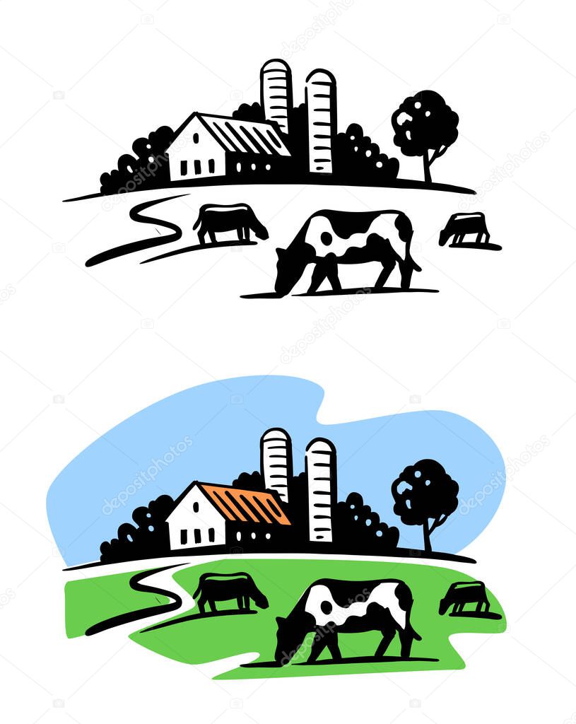 cow stands in village next to houses vector
