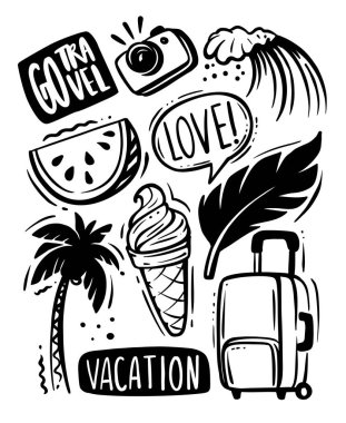 El Çizimi Tatil Karalaması. Turizm, seyahat, yaz tatili, seyahat