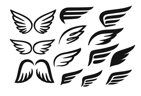 Vleugels vector Collection zwart pictogram. — Stockvector