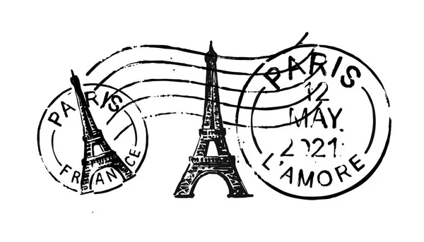 Postzegels Parijs - Frankrijk. Vector grunge rubber met Eiffeltoren — Stockvector