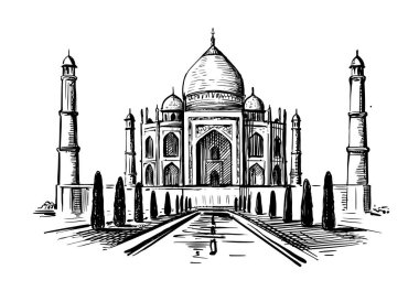 Taj Mahal el çizimi vektörü. Hindistan Sarayı çizimi